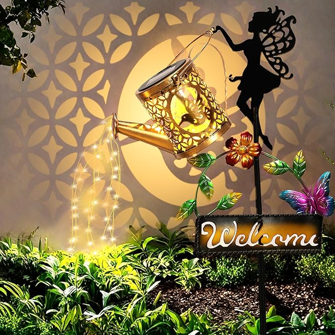 Tremdwoto Solar Watering Can Lights,Hummingbird Solar Lantern Watering can Landscape Lights for Garden Decor,Waterproof Solar Fairy Statue Decor for Path Patio Yard Lawn,Garden Gifts for Women