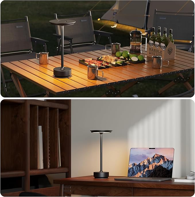 1 Pack Cordless Rechargeable Table Lamps, Portable 5000mAh Restaurant Table Lamp, 3 Color Stepless Dimming LED Table Light with Memory Function, for Outdoor/Dinner/Patio/Camping.(Black)