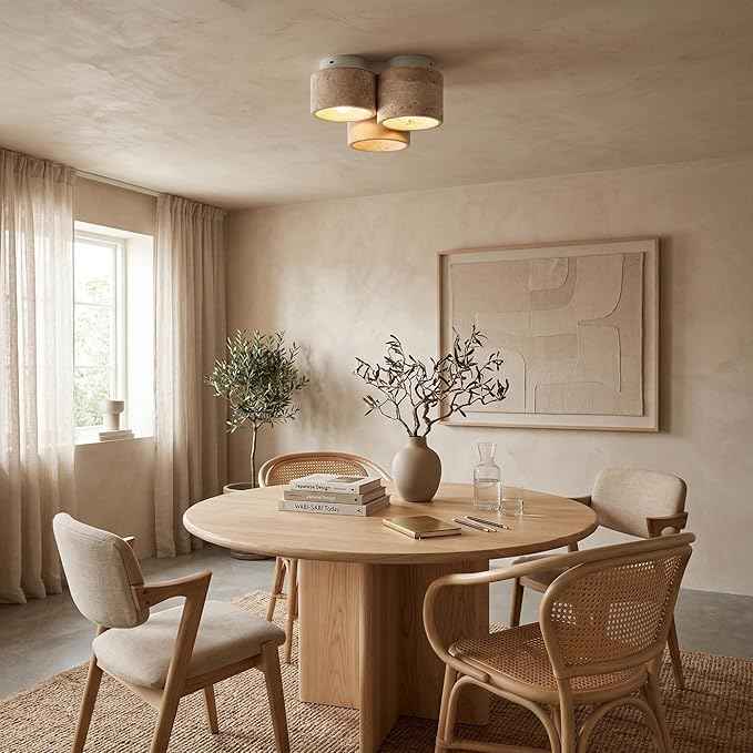 Flush Mount Ceiling Light, Travertine Stone Lamp with Beige Shade, Minimalist Surface Mount Fixture for Hallway, Balcony, Bedroom, Entryway, Corridor, Apartment, Home Decor Residential(Large)