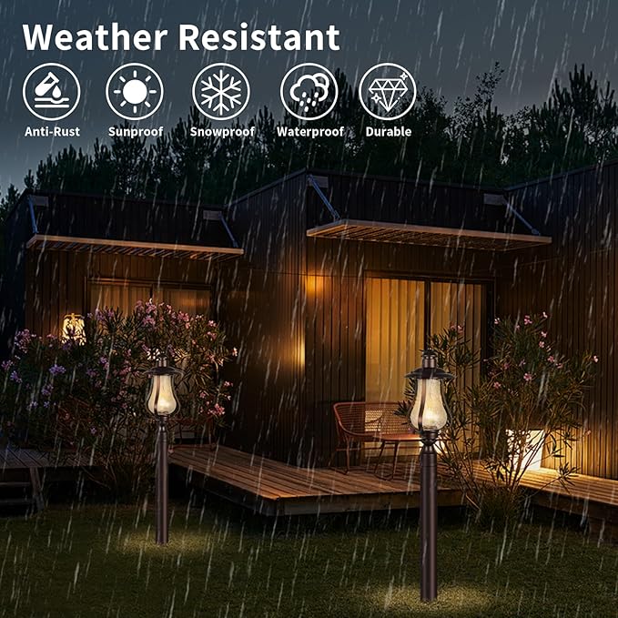 Treekee Outdoor Post Light Fixture, Vintage Brown Pole Lantern with Wood Grain Glass, Farmhouse Exterior Post Lamp with E26 Socket for Garden, Pathway, Patio, Porch, Courtyard, Driveway, Street - Aura Lighting