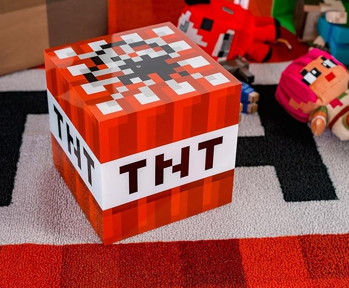 Minecraft TNT Block 6 Inch USB LED Night Light Cube - Decorative, Fun, Safe & Awesome Bedside Mood Lamp Toy for Baby, Kids, Teens & Adults - Best for Home's Bedroom, Living Room Or Even Office