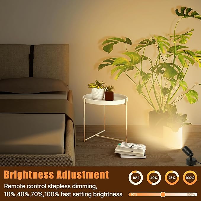 2 Pack LED Spotlights Indoor, 5W Plants Uplighting with Remote Control Dimmable & Timer, Uplights Indoor Floor Spot Lights for Picture, Artwork, Accent Stick on Wall Light with 5.9 FT Plug Cord