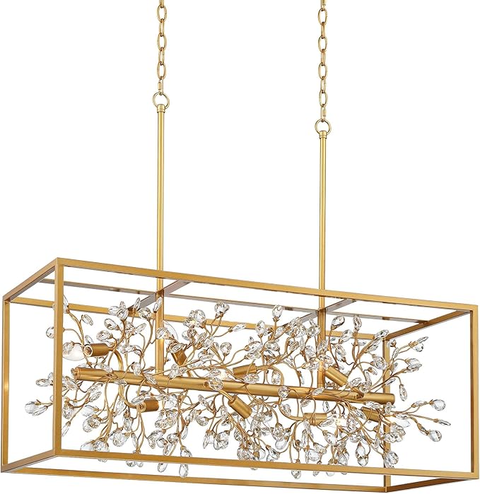 Possini Euro Design Carrine Gold Linear Island Pendant Chandelier 38 1/2" Wide Modern Clear Crystal Accents 8-Light Fixture for Dining Room House Foyer Kitchen Entryway Bedroom Living High Ceilings
