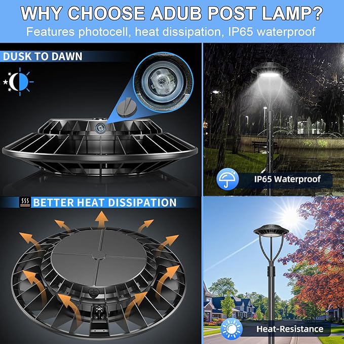 4 Pack LED Post Lights 100W 80W 60W Wattage Adjustable, DLC ETL 5000K LED Post Top Light with Photocell, IP65 Pole Lights Outdoor, LED Lamp Post Fixture Commercial Street Area Lighting, AC100-277V