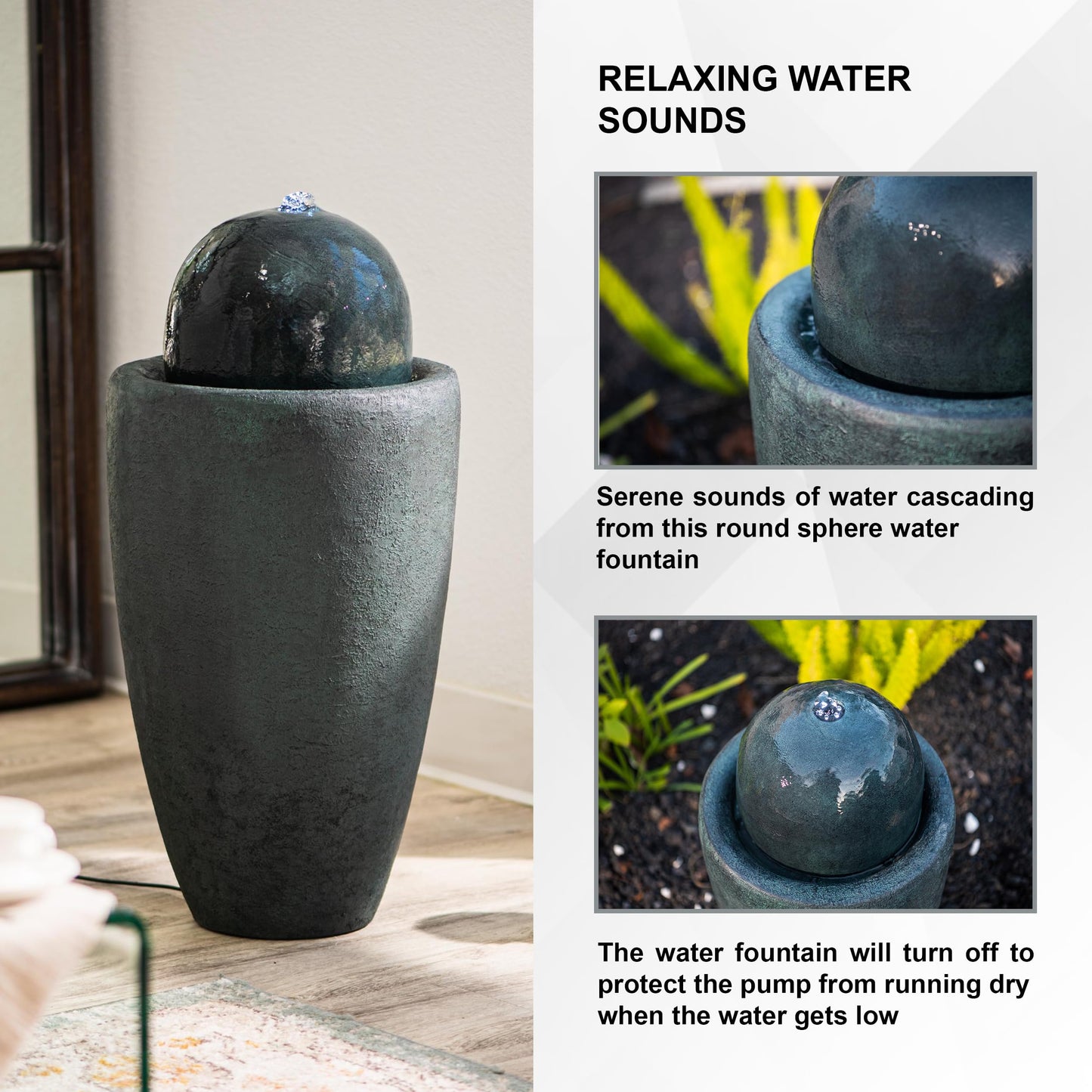 25.98" Modern Sphere Water Fountain with LED Light