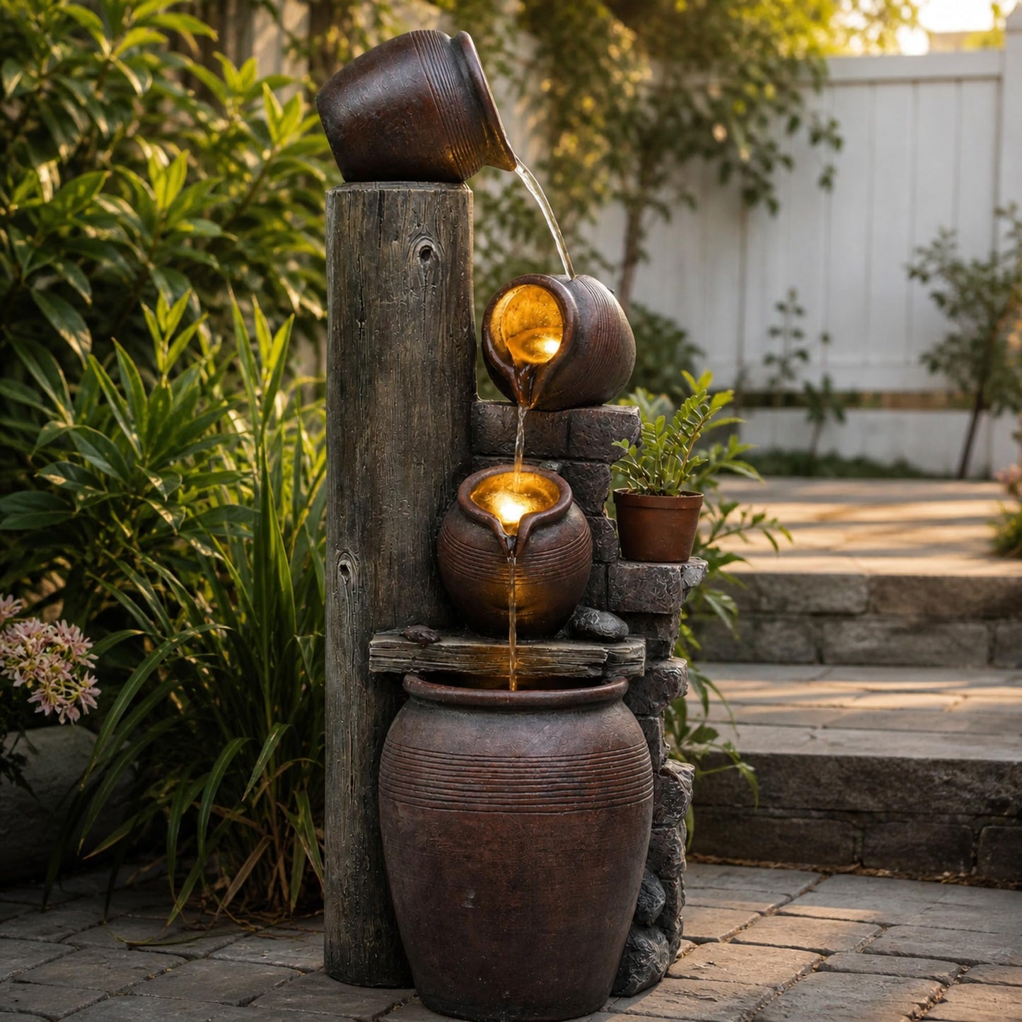 AUTODAYA 40" H Oversized Outdoor Fountain with LED Lights 4