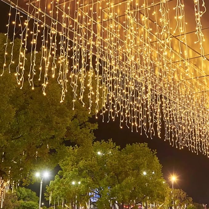 ZIMINGU Icicle Christmas Lights, 16.4 FT 120 LEDs 8 Modes, Hanging Twinkle Connectable Memory Fairy Curtain String Lights for Indoor Eaves Shopping Outdoor Decor, Warm White, 5M06