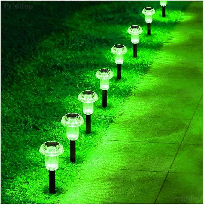 St Patricks Day Solar Lights Outdoor 8 Pack Green LED Waterproof Mushroom Outside Lights for Yard Garden Patio Pathway Walkway Landscape Saint Patricks Day Decorations