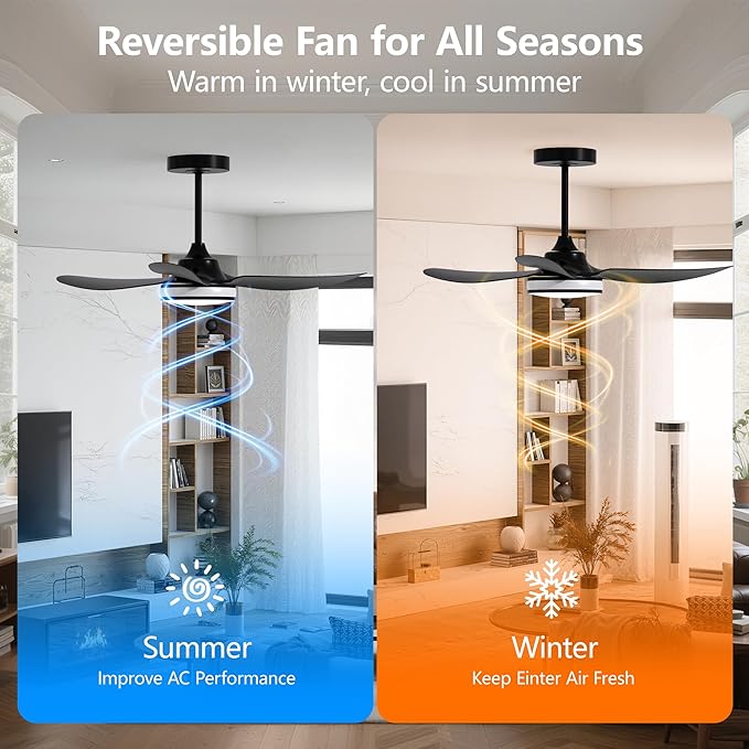 Ceiling Fan with Light and Remote - 42 Inch Modern Black Ceiling Fan Reversible 3 Blades Fan with Dimmable RGB LED Light for Living Room Bedroom and Outdoor(Black)