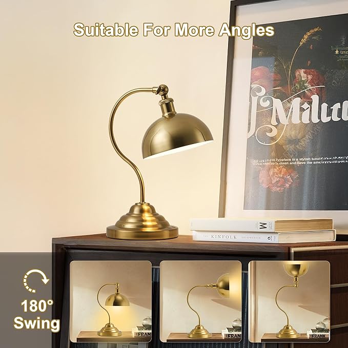 Cordless LED Table Lamp Set of Two, Swing Arm Desk Lamp, Rechargeable, Dimmable/3 Color/Memory Function, Modern Rechargeable Table Light for Living Room,Bedroom,Bedside, Brass - Aura Lighting