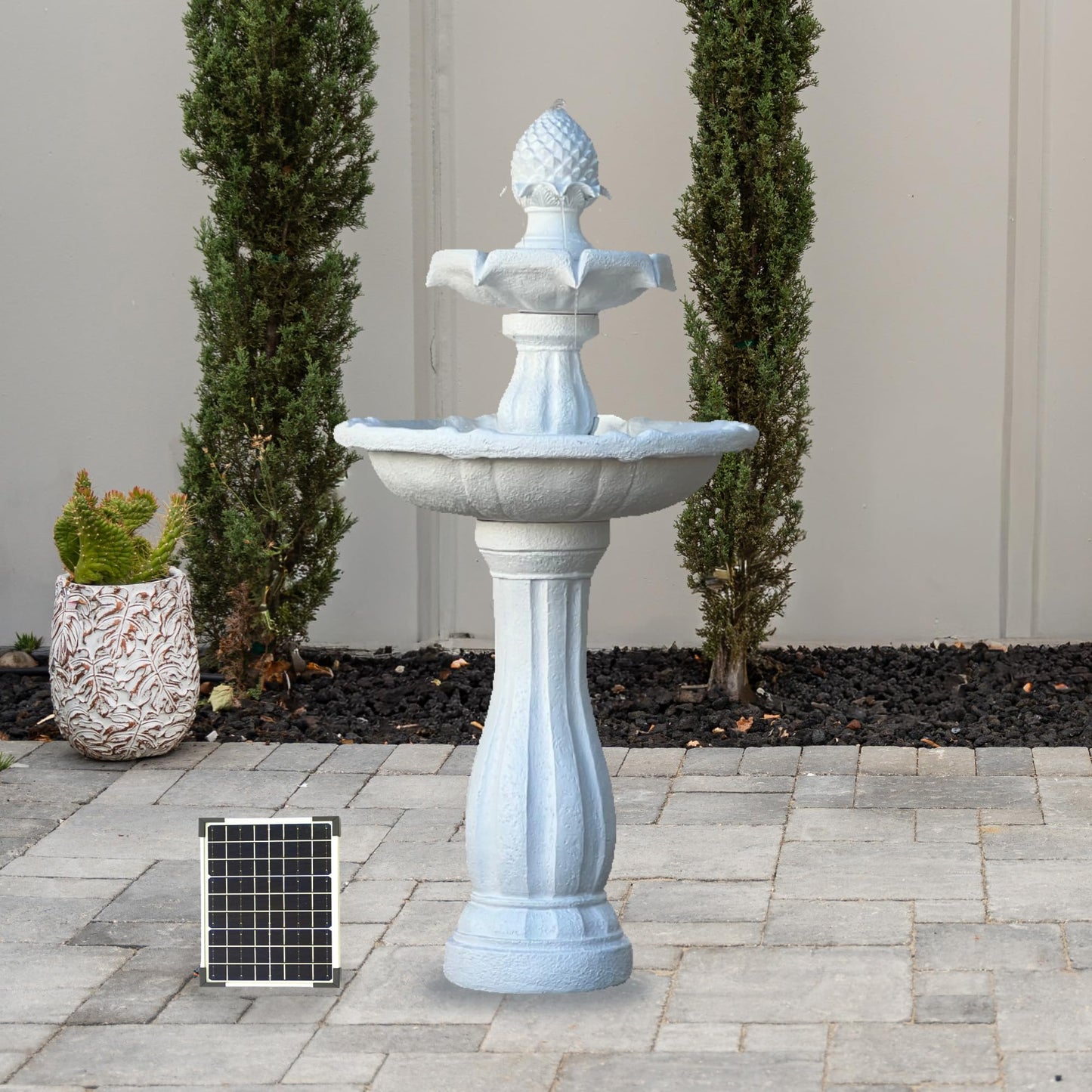 44" 2 Tier Solar Outdoor Water Fountain