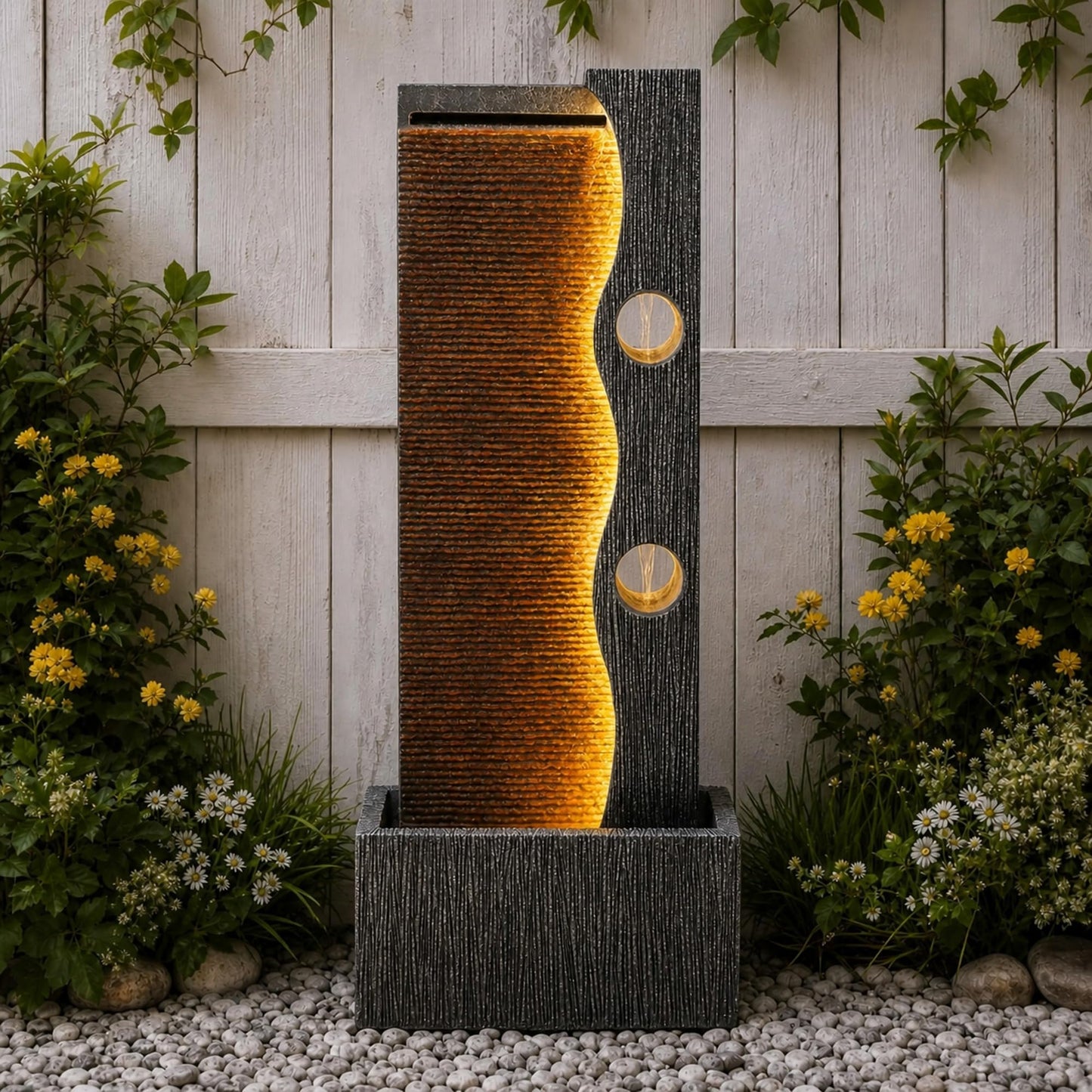 AUTODAYA 39" Modern Zen Outdoor Water Fountain LED Cascading Waterfall