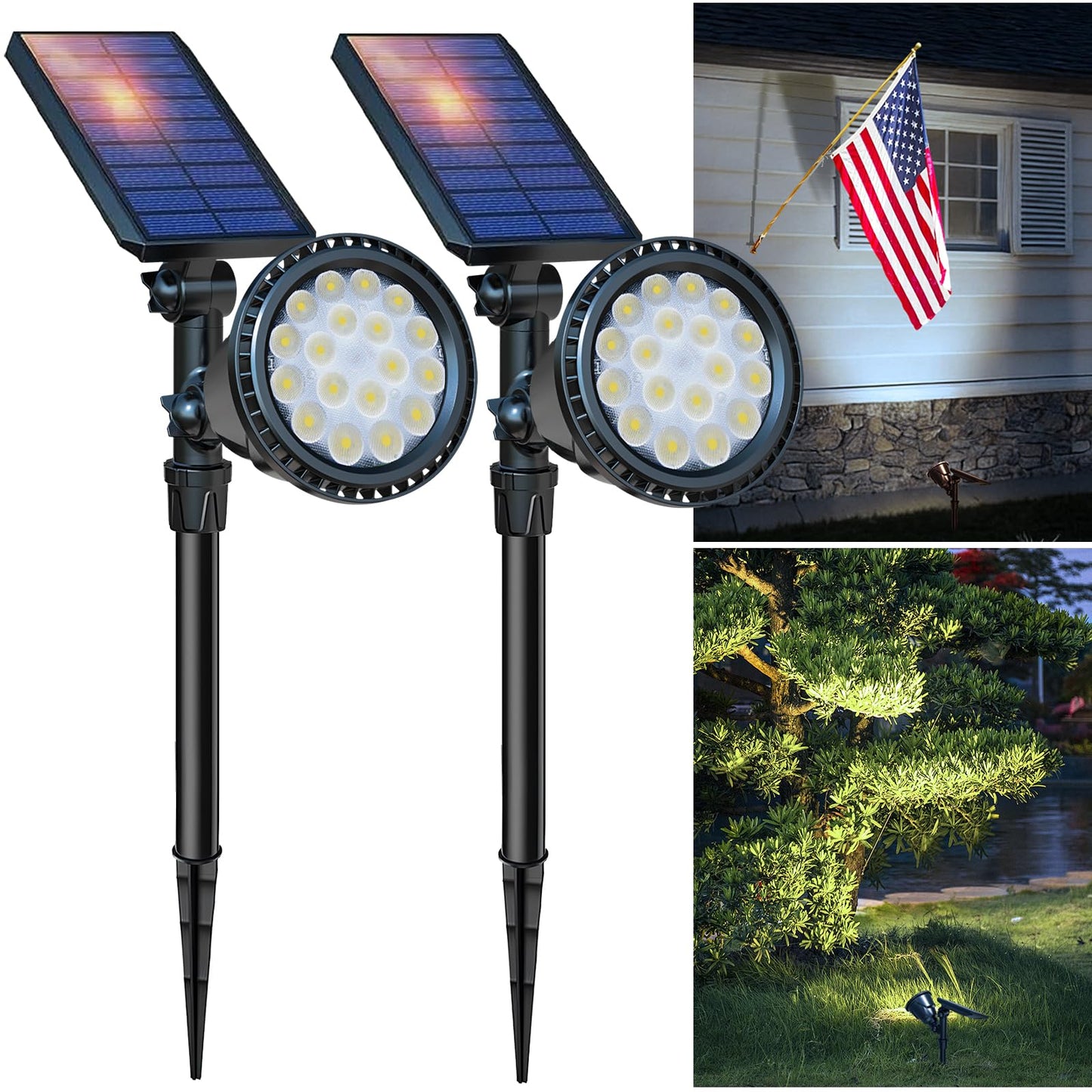 Solar Spot Lights Outdoor Waterproof IP65 (2 Count)