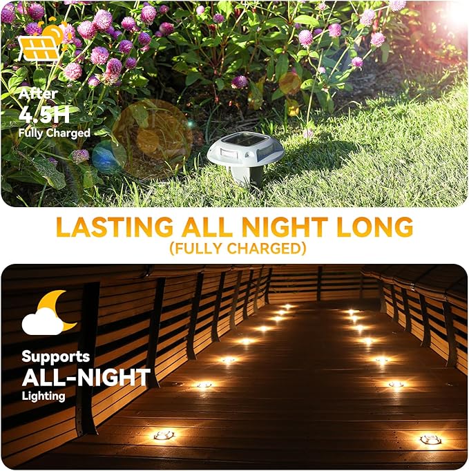 AGPTEK Solar Driveway Lights 12 Pack, 2 Colors in 1 Outdoor Solar Deck Dock Marine Waterproof LED Driveway Marker Security Lights for Outside Pathway,Boat Dock,Step,Walkway,Path,Garden (Warm & White)