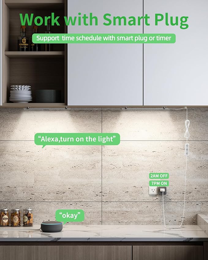 ASOKO HOME Dimmable USB Under Cabinet Lights - 3 Pack 12" Linkable LED Strips, 6000K Cold White for Kitchen, Desk, Workbench