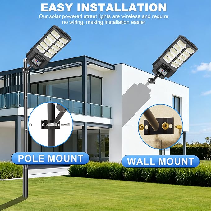 New 6500W Solar Street Lights Outdoor Waterproof - Commercial Outdoor Solar Light, 200pcs High Brightness LEDs, Solar Parking Lot Lights Dusk to Dawn for Yard Garden with Motion Sensor - 2 Pack