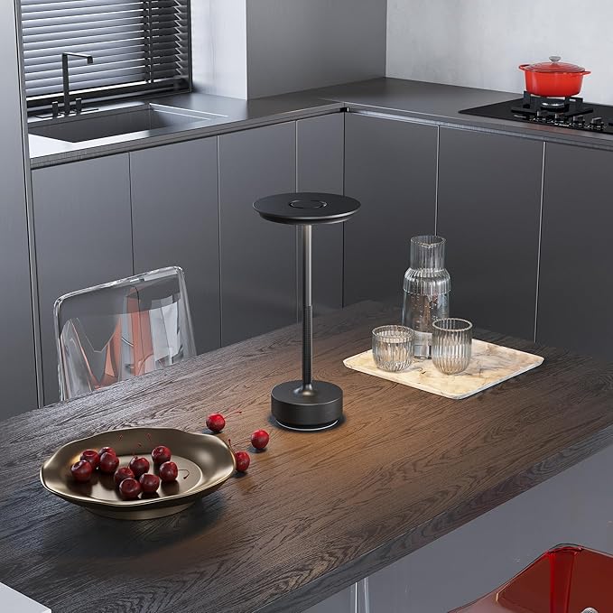 1 Pack Cordless Rechargeable Table Lamps, Portable 5000mAh Restaurant Table Lamp, 3 Color Stepless Dimming LED Table Light with Memory Function, for Outdoor/Dinner/Patio/Camping.(Black)