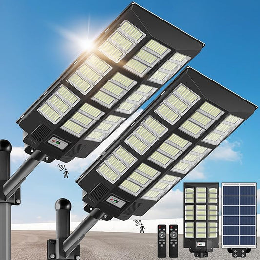 10000W Solar Street Lights Outdoor - Solar Lights Outdoor Waterproof Motion Sensor, Solar Parking Lot Lights Commercial Dusk to Dawn, LED Street Light Solar Powered for Outside, Yard(2 Pack)