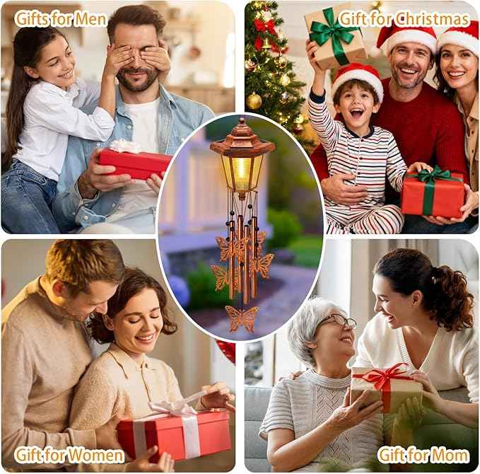 2 Pack Solar Butterfly Wind Chimes, Gifts for Women Mom Grandma Wife Sister Daughter Neighbor, Classic Bronze Wind Chimes With Wind Catcher Solar Decor Light For Outdoor Garden Patio Yard Porch Window