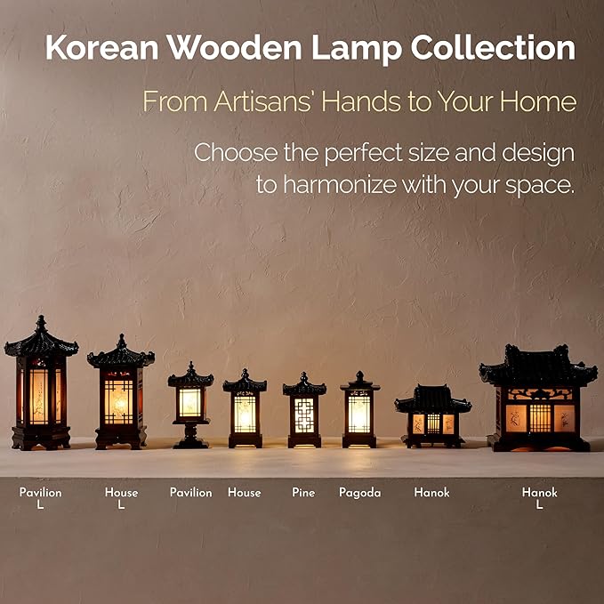 Antique Alive Traditional Korean Wood Lamp | Handmade Asian Oriental Table Lantern | Bedside Bedroom Accent Light | Unique Gift Idea | Hanok Design (Brown) (Pagoda)