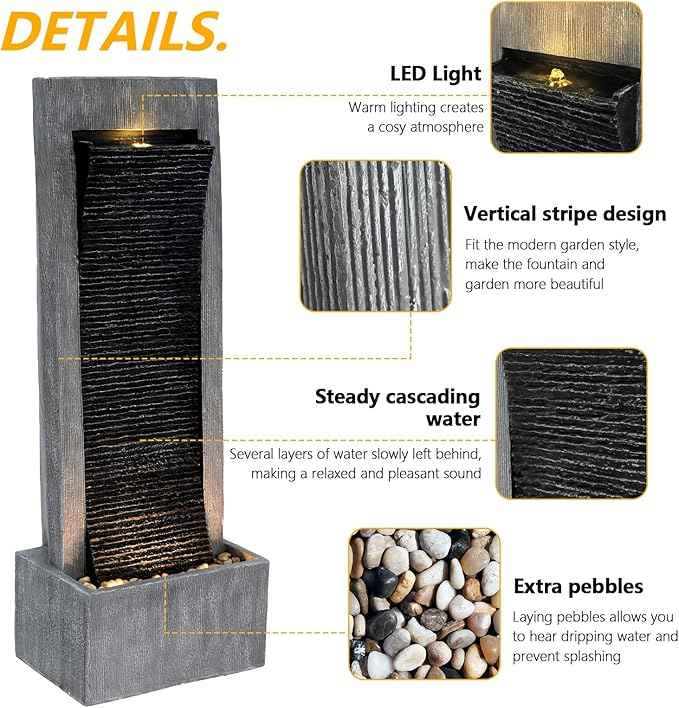 TITIMO 49.6''H Cascading Rock Water Fountain Outdoor Garden Waterfall with Lights, Fountain Indoor Decor for Garden, Patio, Backyard, Deck, Porch and Home Art Decor