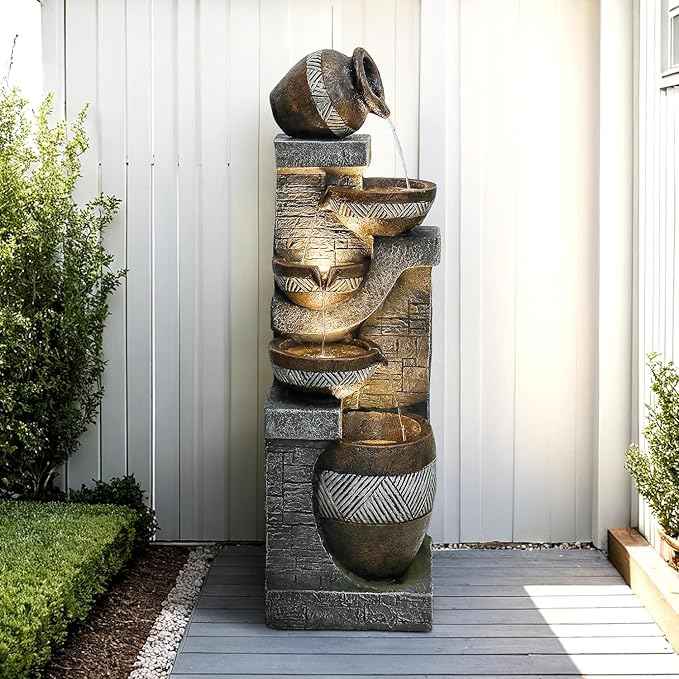 Naturefalls 42.5" Tall Outdoor Water Fountain and Waterfalls - Large Garden Fountain with LED Lights, 5-Tier Cascading, Indoor and Outdoor Fountains for Garden, Patio, Deck, Porch, Backyard and Home