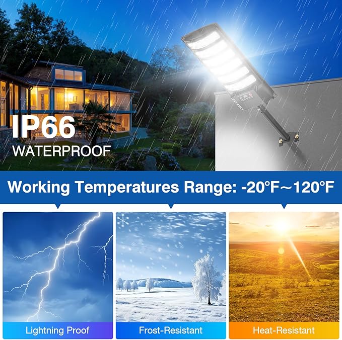 Solar Street Lights Outdoor Waterproof ,50000LM 320°Wide Angle Flood light, LED Solar Parking Light with Motion Sensor and Remote Control for Outdoor, Streets, Courtyards,Parking Garages,-4Pack