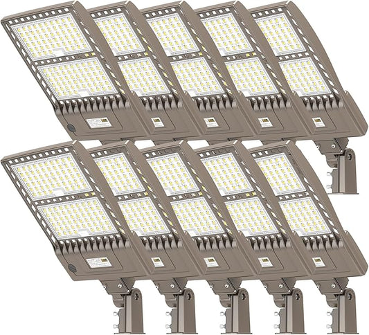 10 Pack 480V LED Parking Lot Light 320W 48,000LM UL DLC Listed 5000K LED Shoebox Street Pole Light Flood Light with Slip Fitter IP65 Waterproof Commercial Outdoor Area Lighting 277-480VAC