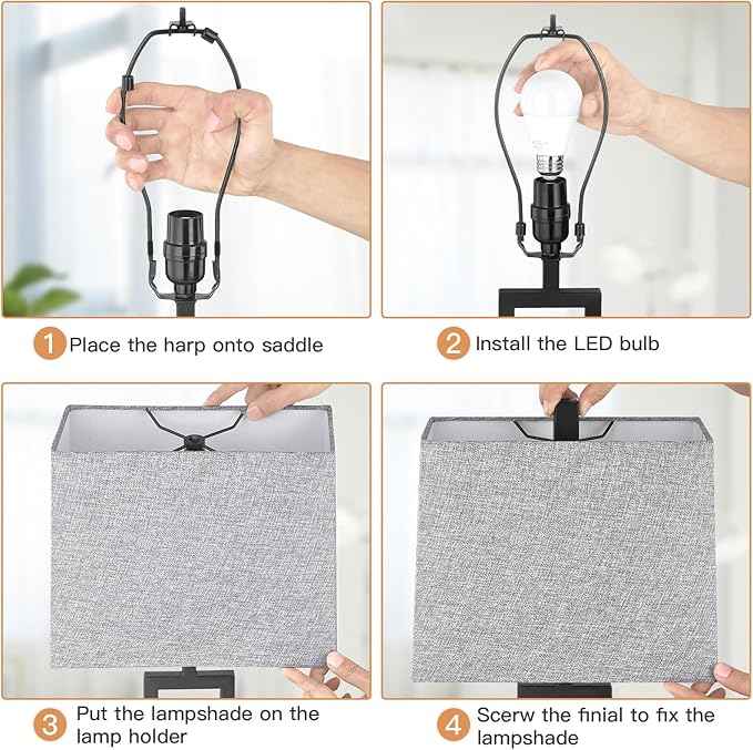 23.5" Touch Control Table Lamps Set of 2, Bedside Lamp with 2 USB Charging Ports & AC Outlet, 3-Way Dimmable Modern Nightstand Lamp for Living Room Bedroom End Table Office(2700K 2 LED Bulbs Included)