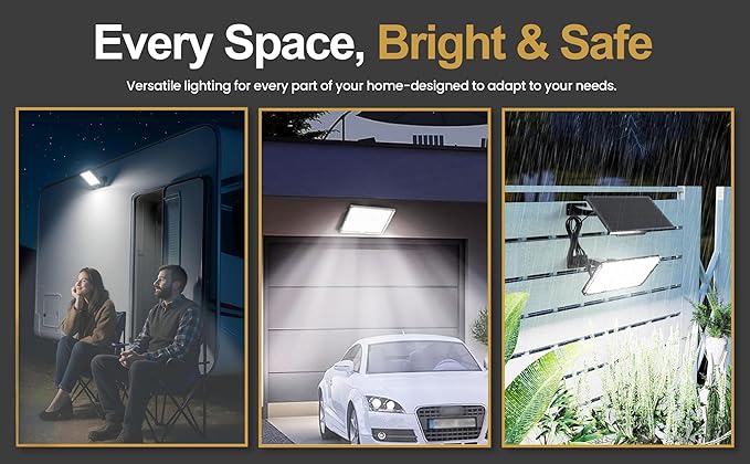 113 LED Solar Motion Light with 9000K Cool White, IP65 Waterproof, 5M Wire, Wide-Angle PIR Sensor, auto on/Off, Easy Install, Perfect for Yard, Patio, Porch, Wall, and Garden. 2-Year Warranty. - Aura Lighting