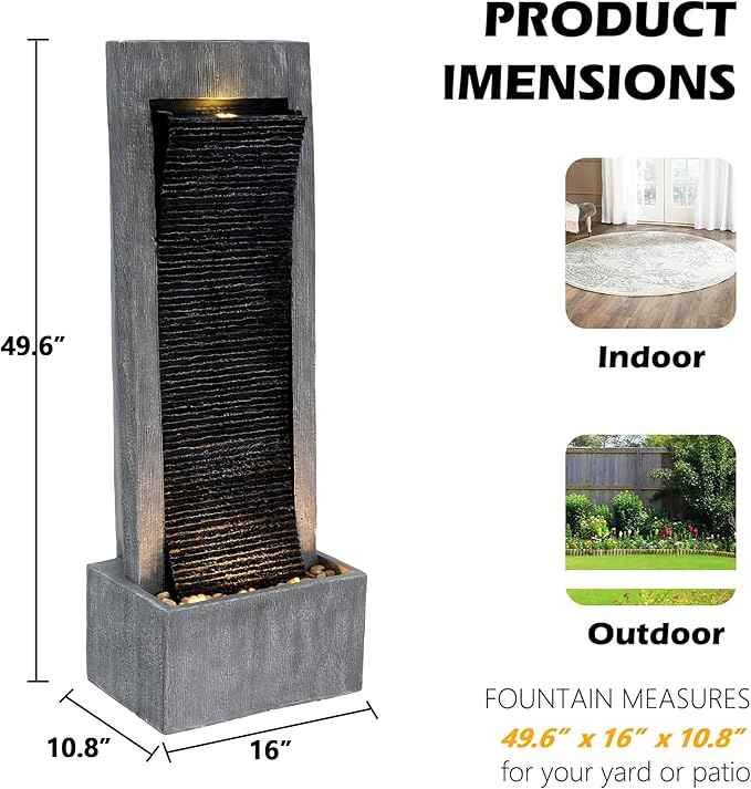 TITIMO 49.6''H Cascading Rock Water Fountain Outdoor Garden Waterfall with Lights, Fountain Indoor Decor for Garden, Patio, Backyard, Deck, Porch and Home Art Decor