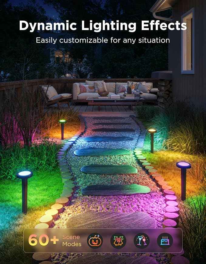 Govee Outdoor Pathway Lights 2, IP66 Waterproof Patio Lights, 60+ Scene Modes Landscape Lighting for Yard, Garage, Garden, Lawn, Outdoor Decor, Works with Alexa, Google Assistant, Matter, Wired 4 Pack