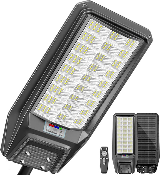Solar Street Lights Outdoor Dusk to Dawn, 9800W Solar Powered Street Light Waterproof with Remote Control Motion Sensor Commercial Parking Lot Light for Garden, Baseball Yard