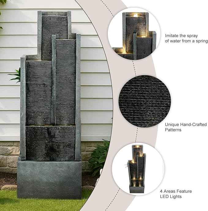 Naturefalls 50.7-Inch Tall Outdoor Water Fountain with LED Lights and Pump, Modern Resin Floor Standing Cascading Waterfall Fountain for Garden Patio Backyard