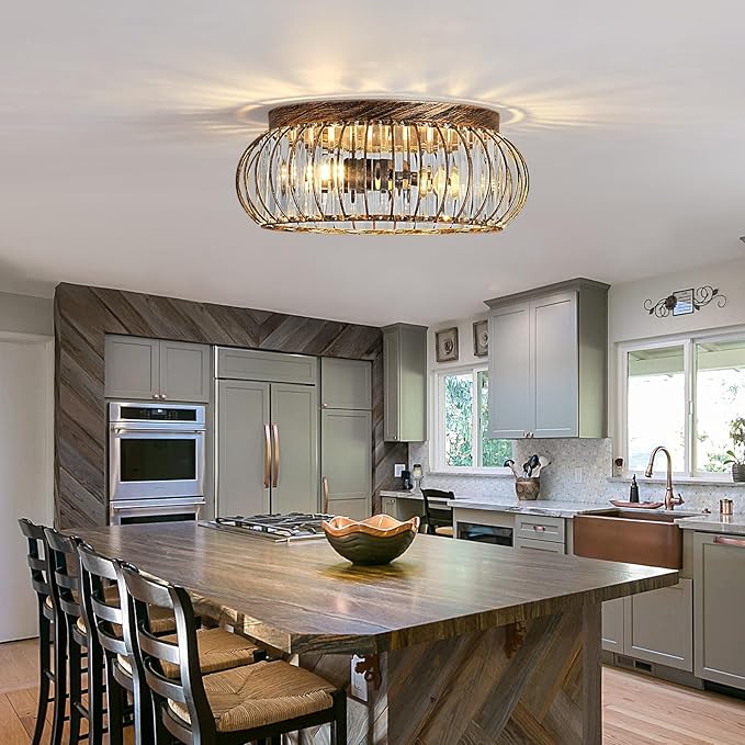 YYJLX Modern Crystal Ceiling Light Oil Rubbed Bronze Flush Mount Ceiling Light Fixture 3 Light Ceiling Chandelier for Hallway Bedroom Bathroom Foyer Living Room Dining Room Kitchen.