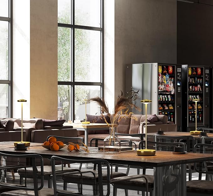 1 Pack Cordless Table Lamp Rechargeable - LED Battery Table Light with 3 Color Temperatures, Stepless Dimming, Waterproof Aluminum for Indoor Outdoor, Patio, Restaurant, Dinner (Brushed Gold)