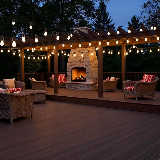 YULETIME 35 Feet 18 Sockets Patio String Lights with LED Bulbs, Weatherproof Backyard Light Bistro Lights (15 Lights - 2 Sets)