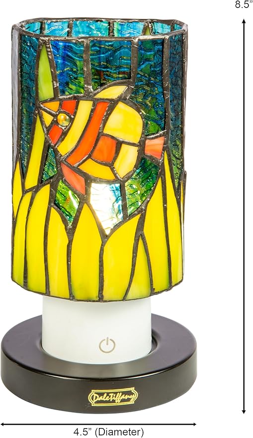 Dale Tiffany TAR24121 Royal Angelfish Uplight Tiffany Accent Lamp with Built-in Rechargeable Battery and 3-Level Brightness, Multicolor, 8.5-Inch Tall