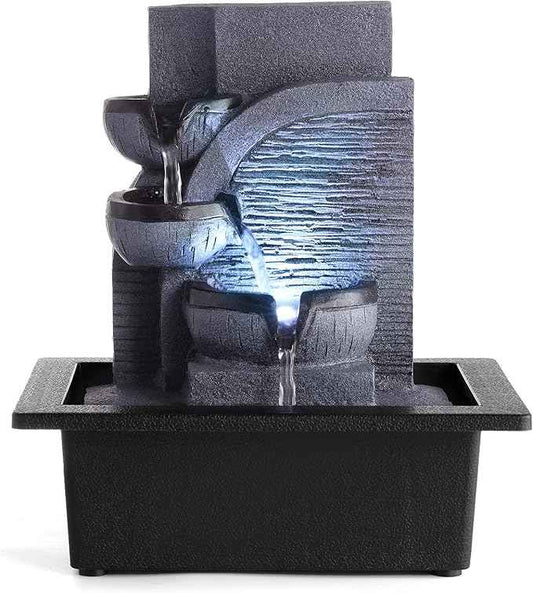 WICHEMI Tabletop Fountain Warer Fountains Indoor Waterfall Fountain Indoor Relaxing Water Feature Meditation Fountains with LED Light for Home Office Bedroom Decor (Style 6)
