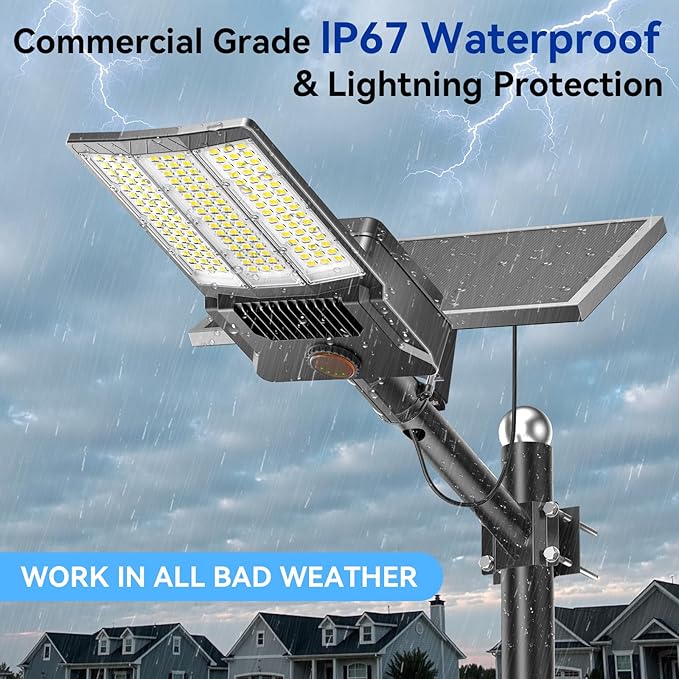 Deepn 10000W Solar Street Lights Outdoor Commercial Parking Lot Lights Aluminum LED Security Flood Light with Motion Sensor & Dusk to Dawn, Solar Outdoor Lights Waterproof for Yard, SZ3000, 1Pack
