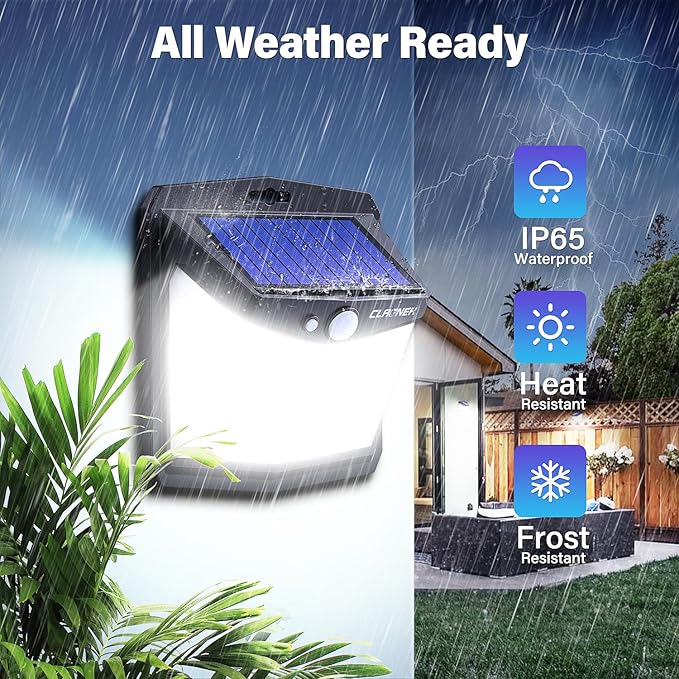 CLAONER Solar Lights Outdoor, [128 LED/8 Packs] Solar Motion Lights 3 Working Modes Wall Lights with 270°Wide Angle Wireless IP65 Waterproof Motion Sensor Outdoor Deck Light, Cold White