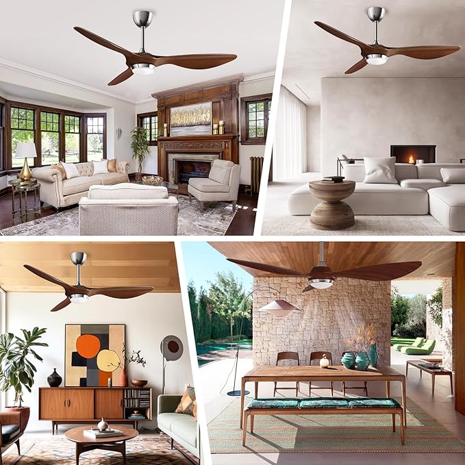 reiga 52 Inch ETL Listed High CFM Quiet DC Motor Smart Ceiling Fans with Lights Remote Control, Indoor 3 Blade Modern Ceiling Fan for Living Room Bedroom Farmhouse - Aura Lighting