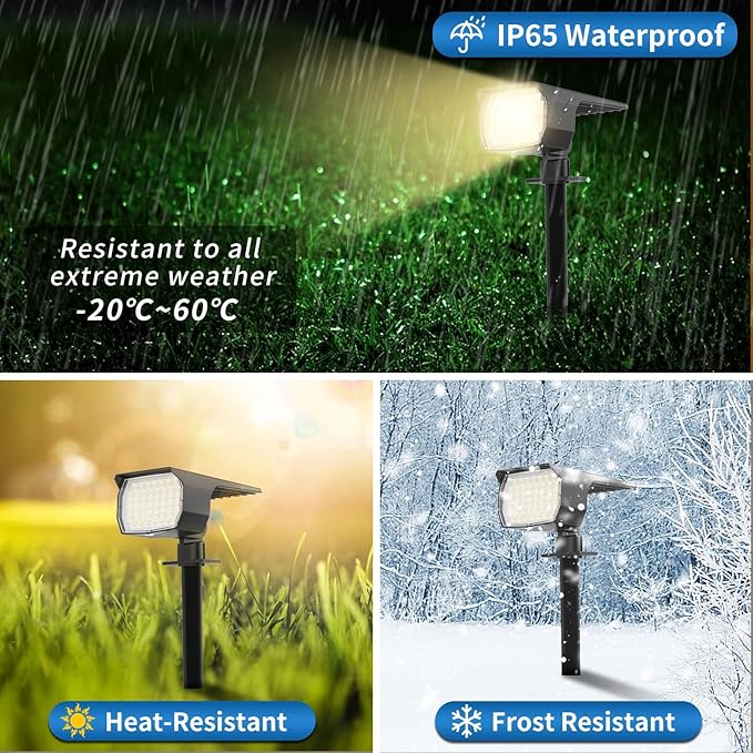 Solar Spot Lights Outdoor Waterproof IP65, 12 Pack Landscape Spotlights with 46 LEDs, 3 Modes Auto On/Off Solar Powered Flood Lights for Outside Pathway, Yard, Garden, Walkway (Warm White) - Aura Lighting