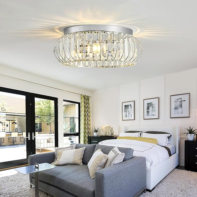YYJLX 3 Light Flush Mount Ceiling Light Fixtures Modern Crystal Chandelier Chrome Chandelier for Hallway Bedroom Bathroom Foyer Entryway Laundry Room Kitchen.