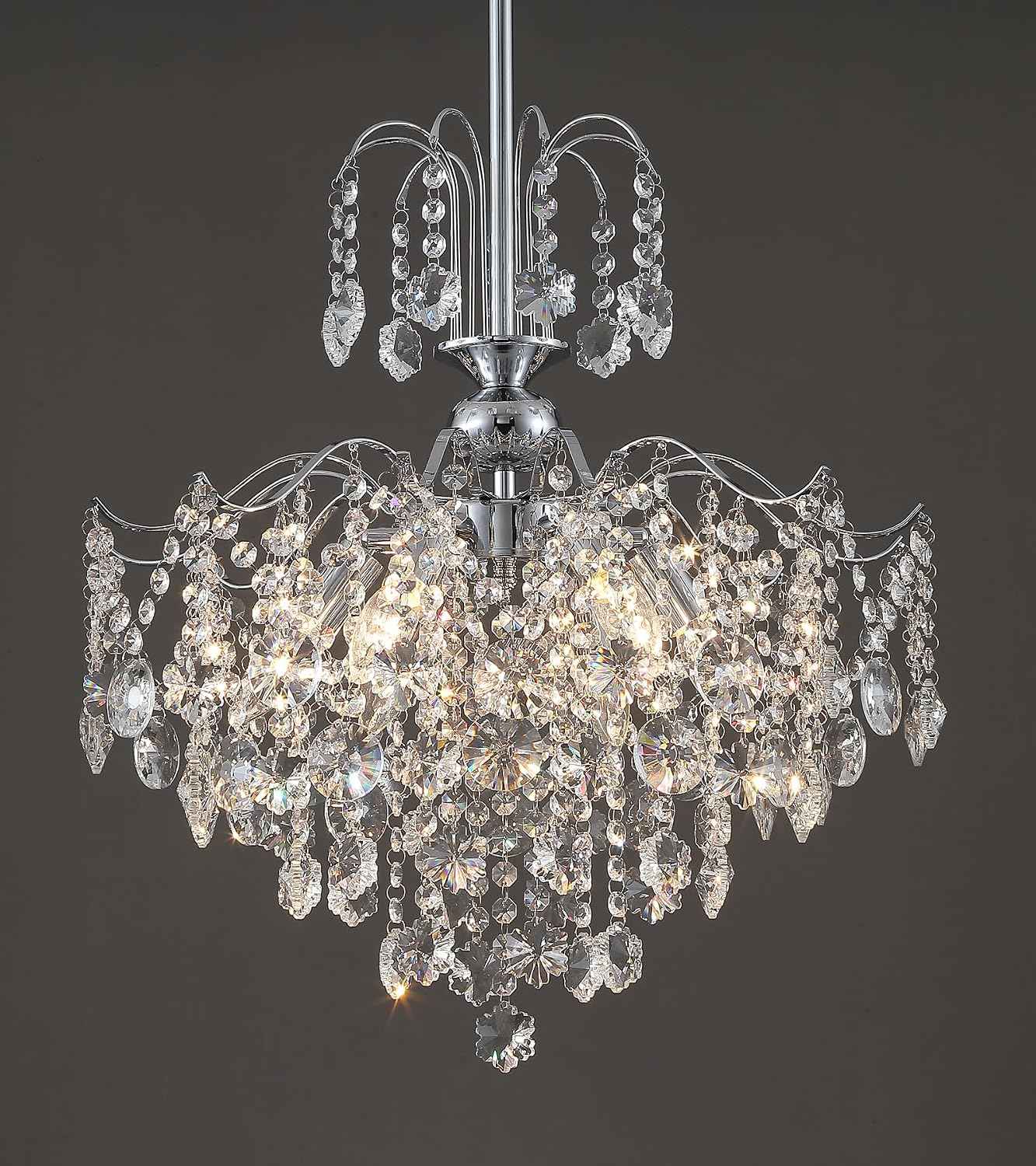 Q&S Modern Crystal Chandelier Chrome Pendant Light 6 Lights for Dining Room Kitchen Island Entryway Bathroom Hallway UL Listed