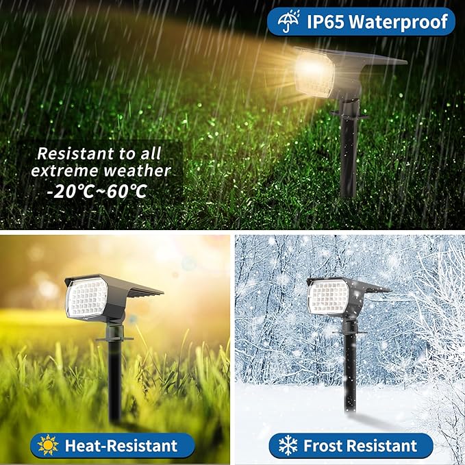 Solar Spot Lights Outdoor Waterproof IP65, 6 Pack Landscape Spotlights with 46 LEDs, 3 Modes Auto On/Off Solar Powered Flood Lights for Outside Pathway, Yard, Garden, Walkway (Warm White) - Aura Lighting