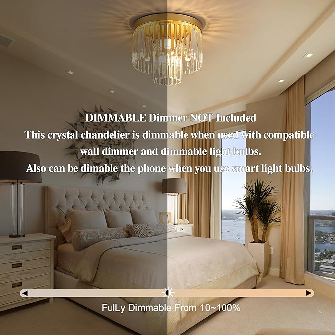 12.6" Gold Crystal Modern Crystal Ceiling Light Fixture, 2-Tier Luxury K9 Crystal, for Dining Room, Kitchen, Island, Living Room, Bedroom - Aura Lighting