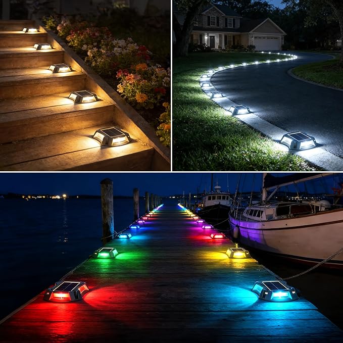 Bosceos Solar Driveway Lights Deck Dock Lights Outdoor 12 Pack, 9 Colors in 1, Pathway Light Solar Powered Waterproof, LED Marker Marine Light for Warning Driveway Sidewalk Pathway Walkway Step(RGB)