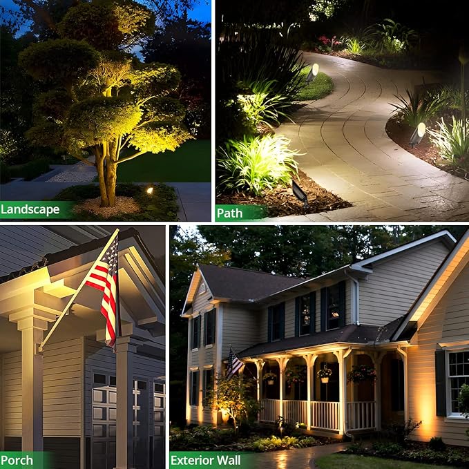 wowlite Landscape Spotlights Outdoor, 12V Low Voltage Landscape Lighting Fixture with 5W MR16 LED Bulb, 2700K Warm White Waterproof Black Aluminum Directional Uplight for Garden Courtyard Pathway - Aura Lighting