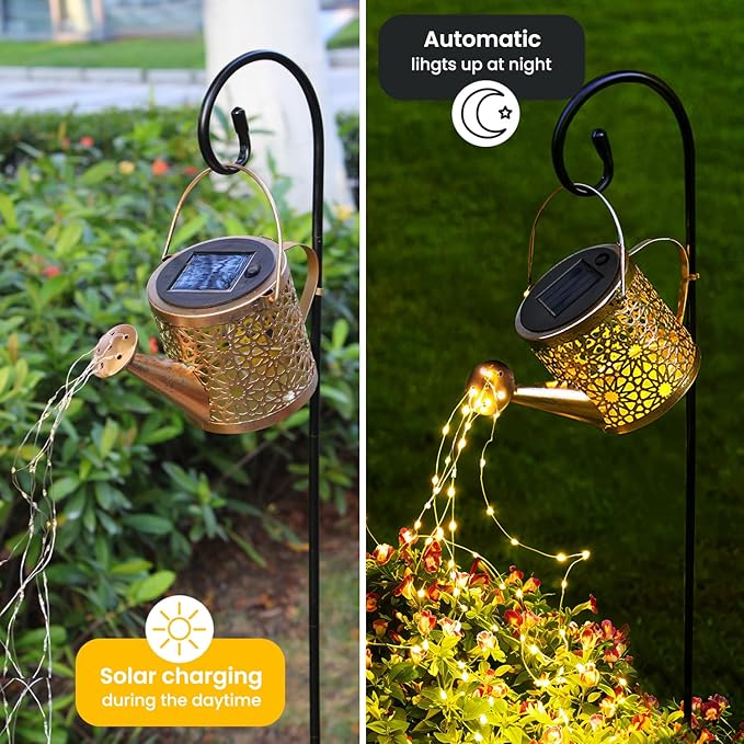X-PREK Solar Garden Lights Outdoor Lanterns Decoration, Metal Solar Watering Can Lights Outdoor Waterproof, Small Patio Light Yard Lawn Pathway Decor Lamps, Gardening Gifts for Women Mom Grandma